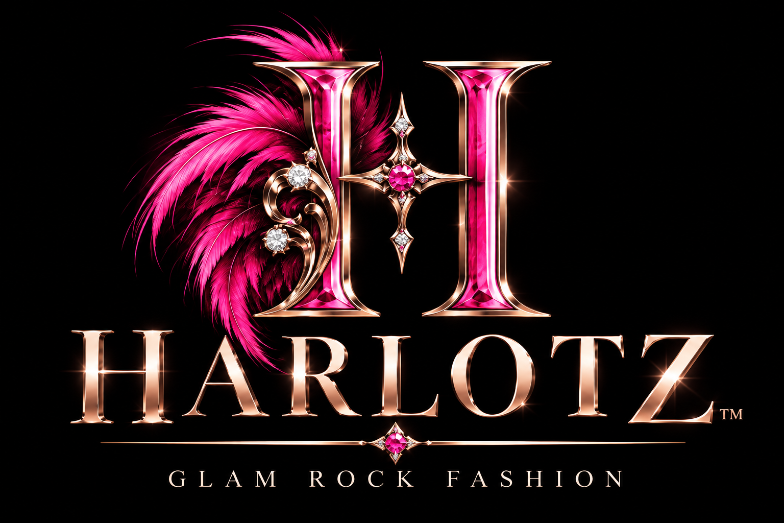 HARLOTZ glam rock fashion jeweled H logo with pink feathers